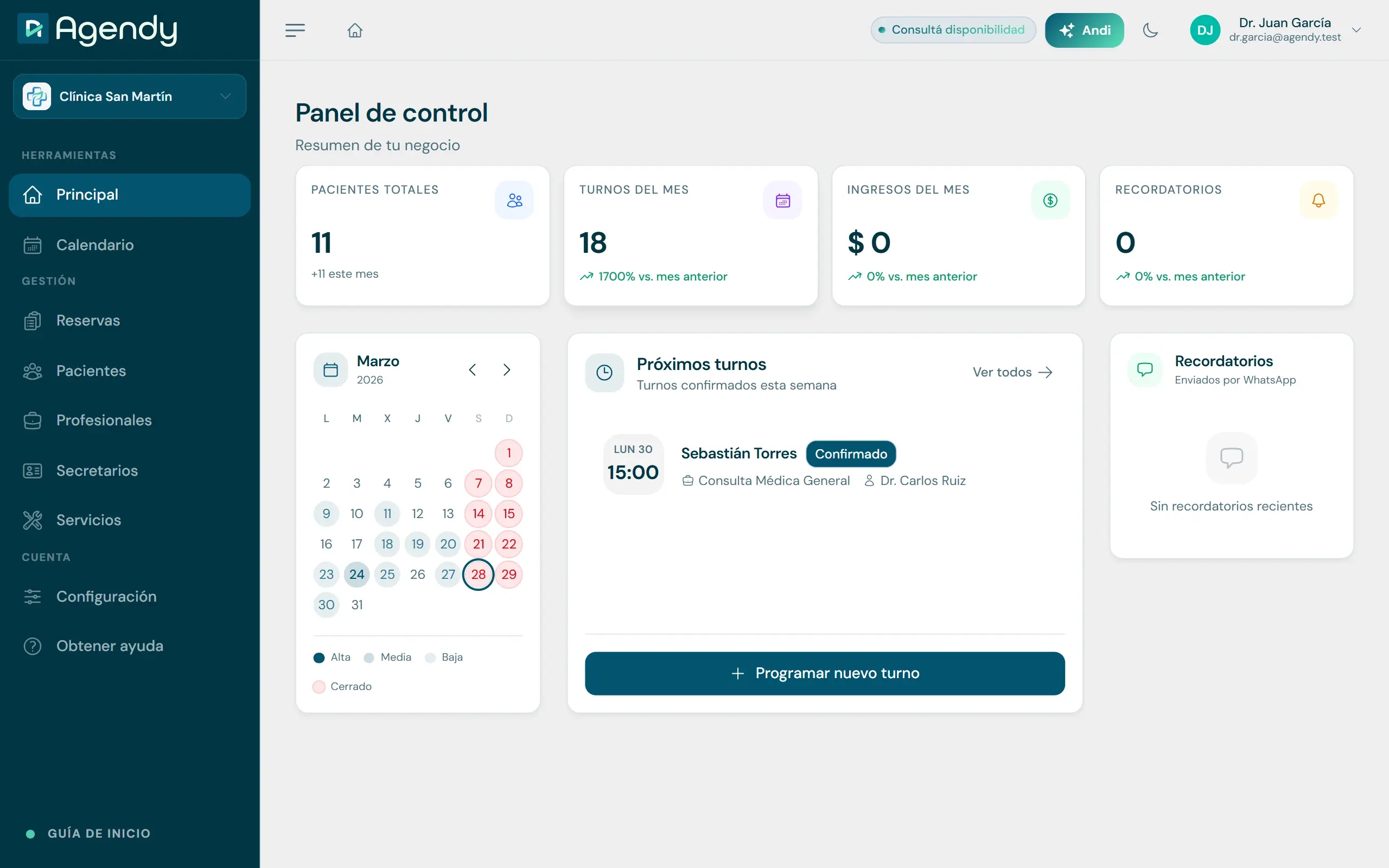 Dashboard de Agendy — Sistema de gestión de turnos online en Argentina
