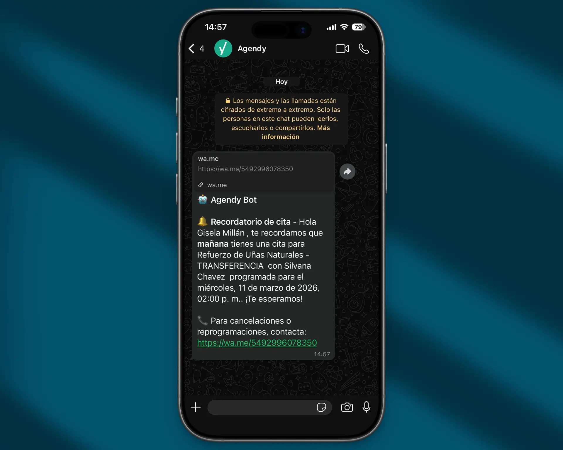 Recordatorio automático por WhatsApp